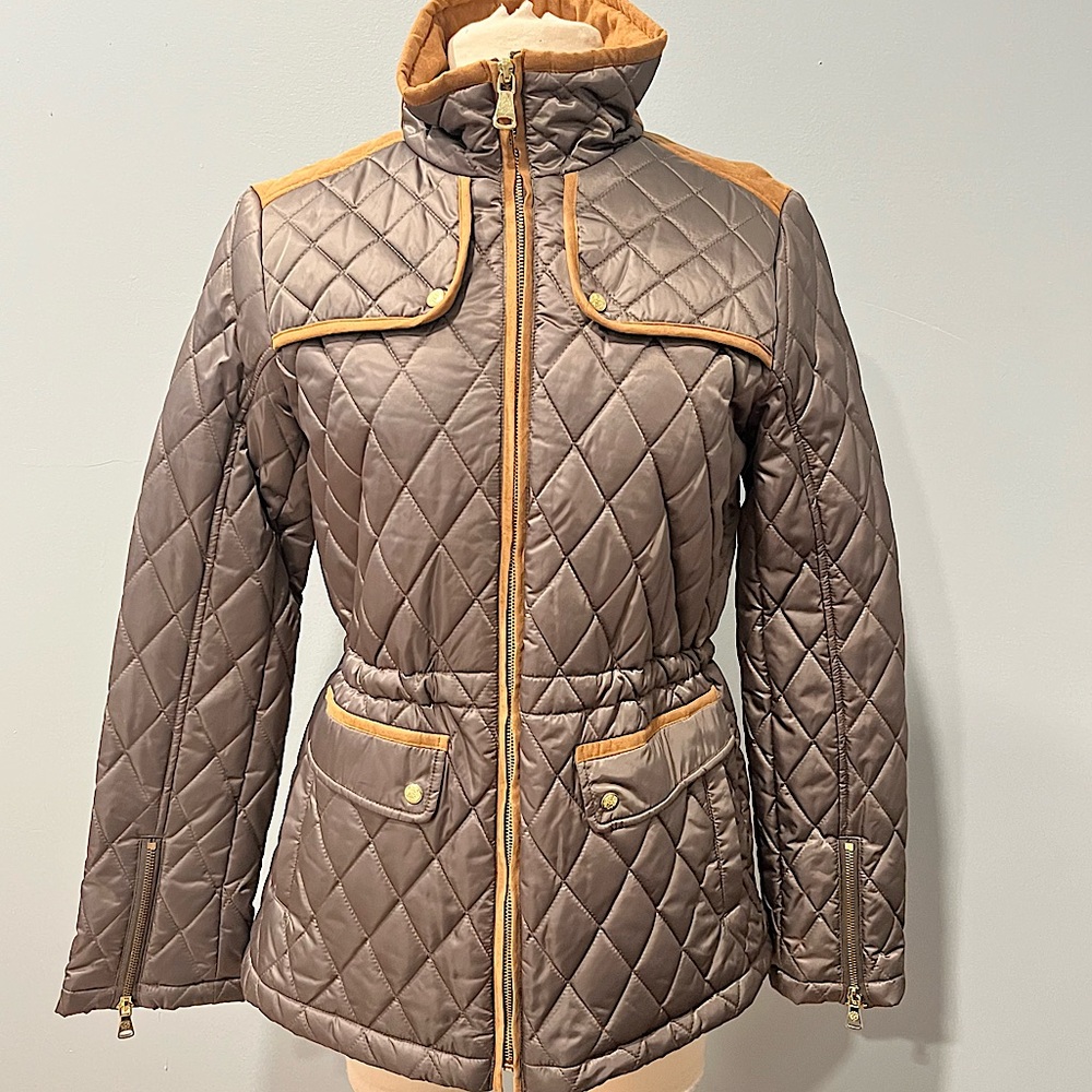 Vince Camuto Brown & Olive Quilted Military Style Field Jacket Size Medium